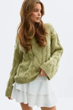 Outlet Gina Tricot Chunky knitted cable sweater Groen