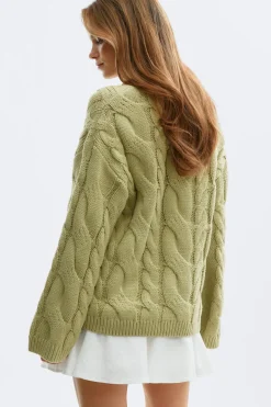 Outlet Gina Tricot Chunky knitted cable sweater Groen
