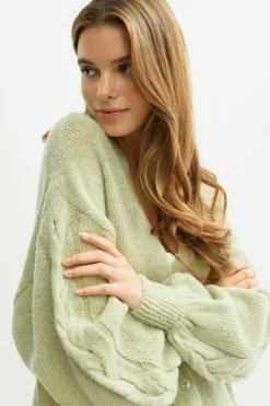 Discount Gina Tricot Chunky knitted cardigan Groen