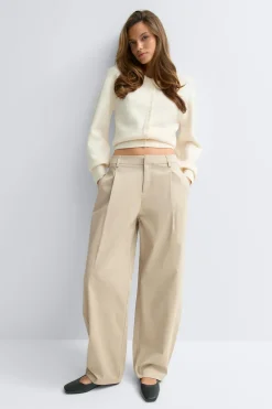 Discount Gina Tricot Cotton barrel trousers Beige