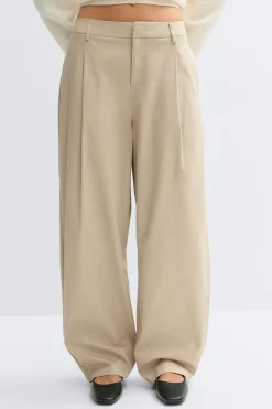 Discount Gina Tricot Cotton barrel trousers Beige
