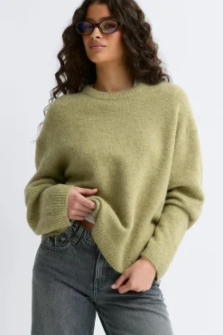 Discount Gina Tricot Crew neck knitted sweater Groen