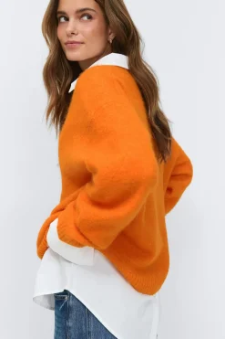 Online Gina Tricot Crew neck knitted sweater Oranje