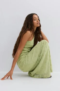 Online Gina Tricot 3d floral maxi skirt Groen