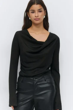 Clearance Gina Tricot Draped knitted top Zwart