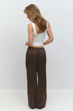 Hot Gina Tricot Drawstring satin trousers Bruin