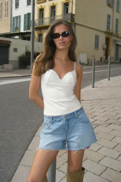 Sale Gina Tricot Drop loose denim shorts Blauw