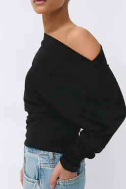 Gina Tricot Dropped shoulder top Zwart