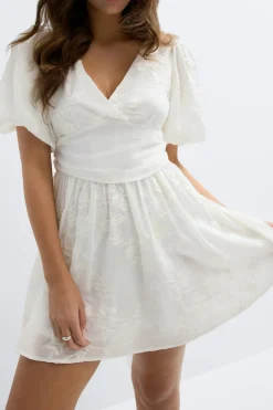Clearance Gina Tricot Embroidered mini dress Wit