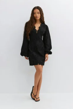 Clearance Gina Tricot Embroidered mini dress Zwart