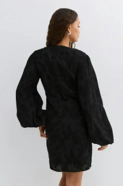 Clearance Gina Tricot Embroidered mini dress Zwart