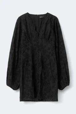 Clearance Gina Tricot Embroidered mini dress Zwart