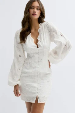 Outlet Gina Tricot Embroidered mini dress Wit