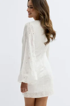 Outlet Gina Tricot Embroidered mini dress Wit