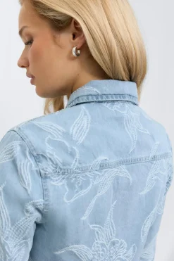 Clearance Gina Tricot Embroidery denim shirt Blauw