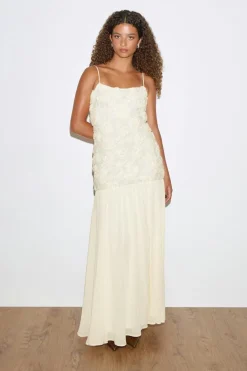 Online Gina Tricot Embroidery dropped waist dress Wit
