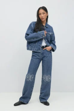 Online Gina Tricot Embroidery jeans Blauw