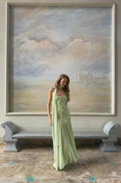 Online Gina Tricot Embroidery maxi dress Groen