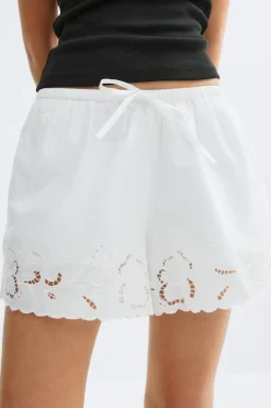 Online Gina Tricot Embroidery poplin shorts Wit