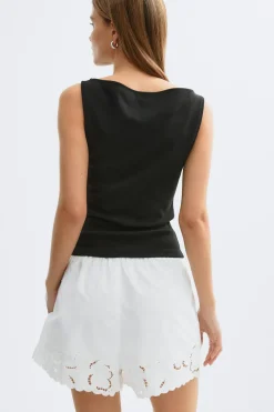 Online Gina Tricot Embroidery poplin shorts Wit