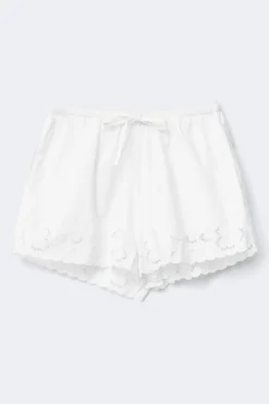 Online Gina Tricot Embroidery poplin shorts Wit
