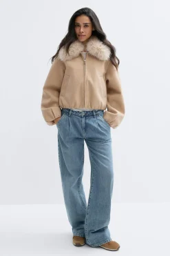 Sale Gina Tricot Faux fur collar jacket Beige