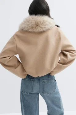 Sale Gina Tricot Faux fur collar jacket Beige