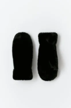 Clearance Gina Tricot Faux fur mittens Zwart