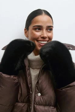 Clearance Gina Tricot Faux fur mittens Zwart