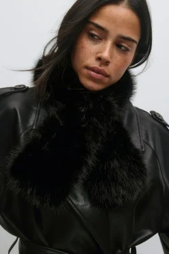 Hot Gina Tricot Faux fur plush scarf Zwart