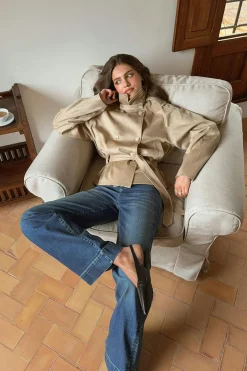 Discount Gina Tricot Faux suede belted jacket Beige