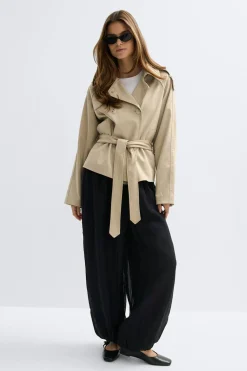 Discount Gina Tricot Faux suede belted jacket Beige
