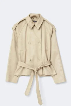 Discount Gina Tricot Faux suede belted jacket Beige