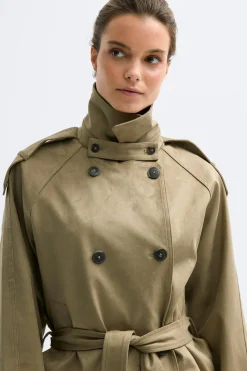 Discount Gina Tricot Faux suede belted jacket Groen
