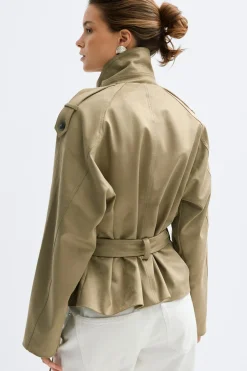 Discount Gina Tricot Faux suede belted jacket Groen