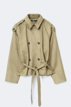 Discount Gina Tricot Faux suede belted jacket Groen