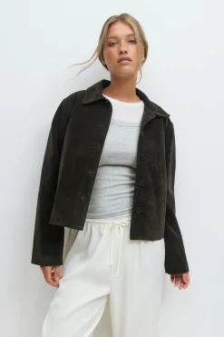 Sale Gina Tricot Faux suede short jacket Bruin