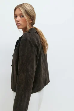Sale Gina Tricot Faux suede short jacket Bruin