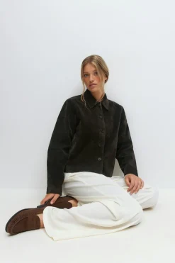 Sale Gina Tricot Faux suede short jacket Bruin