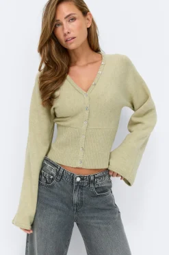 Outlet Gina Tricot Fitted waist knitted cardigan Groen