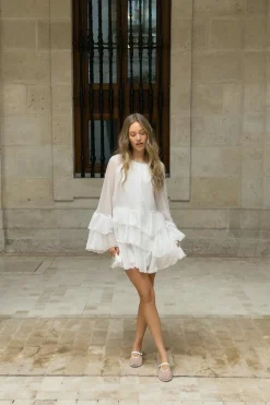 Clearance Gina Tricot Flowy frill mini dress Wit