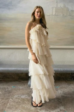 Clearance Gina Tricot Frill maxi dress Wit
