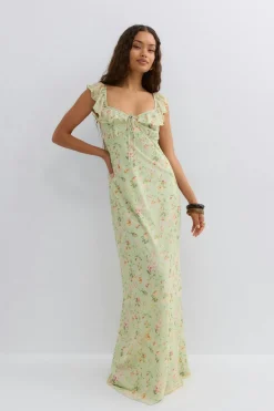 Online Gina Tricot Frill maxi dress Groen