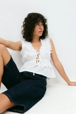 New Gina Tricot Frill tie front top Wit