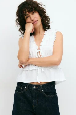 New Gina Tricot Frill tie front top Wit