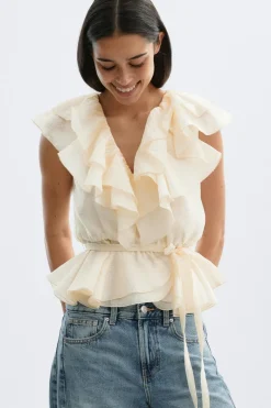 Outlet Gina Tricot Frill top Wit