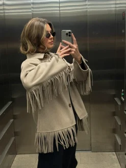 Outlet Gina Tricot Fringe jacket Beige