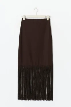 Hot Gina Tricot Fringe skirt Bruin
