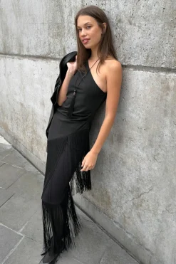 Hot Gina Tricot Fringe top Zwart