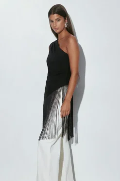 Hot Gina Tricot Fringe top Zwart